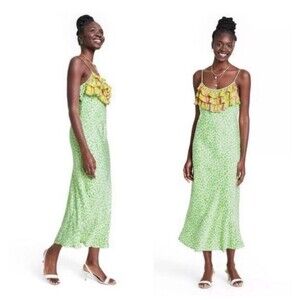 Rixo X Target Maxi Midi green floral ruffle spaghetti strap dress size XL
